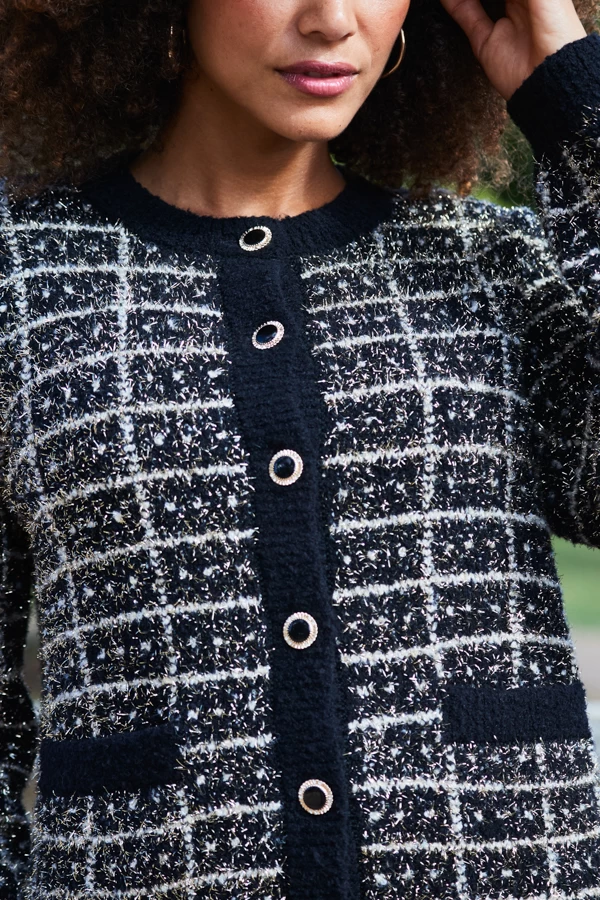 Black & Gold Metallic Fleck Premium Chic Cardigan 3 Black & Gold Metallic Fleck Premium Chic Cardigan - Image 3