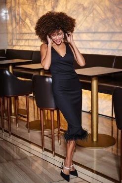 Black Feather Trim Midi Dress 11 Black Feather Trim Midi Dress -Trendora Shop web 2309 45 s23dj187bk0001 45 019