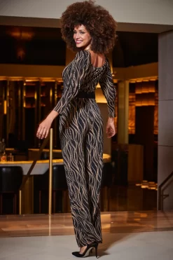 Brown & Black Geometric Print Wide Leg Jumpsuit With Belt 10 Brown & Black Geometric Print Wide Leg Jumpsuit With Belt -Trendora Shop web 2309 48 a23jj006bkcv01 48 121