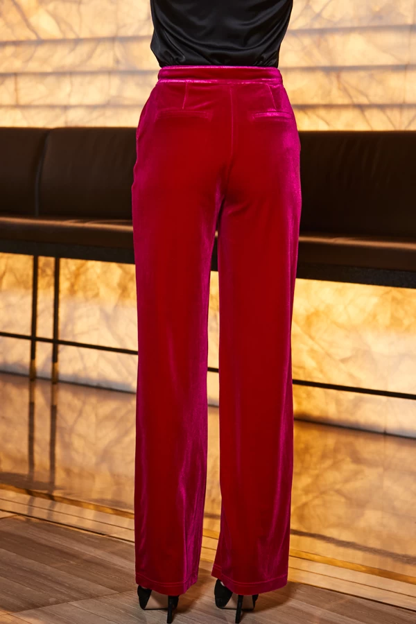 Raspberry Pink Velvet Wide Leg Trousers 4 Raspberry Pink Velvet Wide Leg Trousers - Image 4