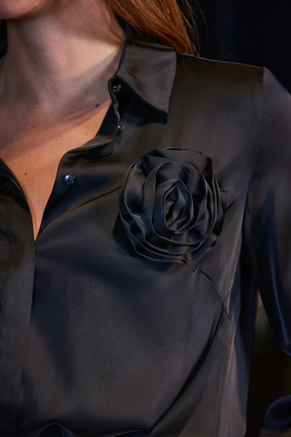 Black Luxe Satin Corsage Detail Shirt 5 Black Luxe Satin Corsage Detail Shirt - Image 5