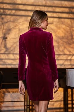 Raspberry Pink Velvet Blazer Dress -Trendora Shop web 2309 72 a23dv008pk0026 72 125