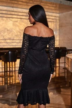 Black Lace Peplum Hem Bardot Dress -Trendora Shop web 2309 74 a23dj025bk0001 74 088 rt