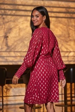 Raspberry Pink & Gold Metallic Spot Print Belted Wrap Dress 7 Raspberry Pink & Gold Metallic Spot Print Belted Wrap Dress -Trendora Shop web 2309 78 a23dw085pk0026 78 137