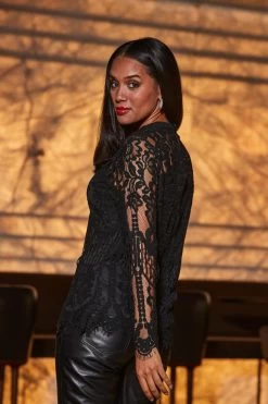 Black Luxe Lace High Neck Top -Trendora Shop web 2309 82 s23ow023bk0001 a23tw012bk0001 a23bl002bk0001 82 067