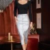 Silver Metallic Pencil Midi Skirt