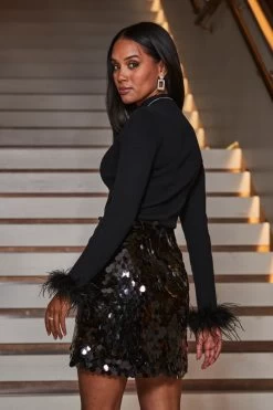 Black Statement Sequin Skirt -Trendora Shop web 2309 85 a22ow035bk0001 a23sw001bk0001 a23tk285bk0001 85 083 1