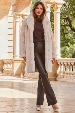 Chocolate Brown Leather Kick Flare Trousers 10 Chocolate Brown Leather Kick Flare Trousers -Trendora Shop web 2309 92 a23ow023nl0001 92 081 2