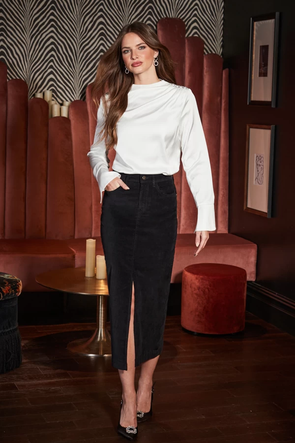 Ivory Satin Cowl Neck Button Detail Blouse 2 Ivory Satin Cowl Neck Button Detail Blouse - Image 2