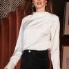 Ivory Satin Cowl Neck Button Detail Blouse