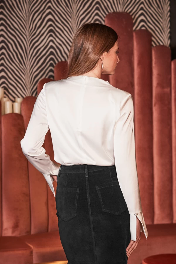 Ivory Satin Cowl Neck Button Detail Blouse 5 Ivory Satin Cowl Neck Button Detail Blouse - Image 5