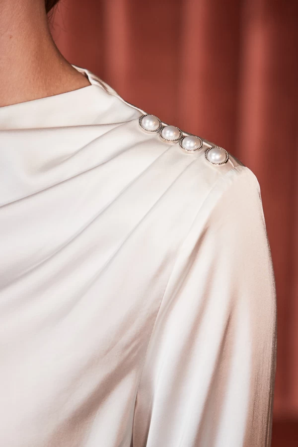 Ivory Satin Cowl Neck Button Detail Blouse 6 Ivory Satin Cowl Neck Button Detail Blouse - Image 6