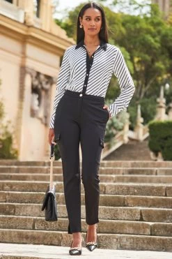 Black Ponte Tapered Cargo Trousers -Trendora Shop web 2309 99 a23tw064bkwh01 a23le035bk0001 99 021 rt