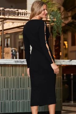 Black Diamante Bow Trim Fine Knit Midi Dress -Trendora Shop web 2310 05 a23dk802bk0001 05 090