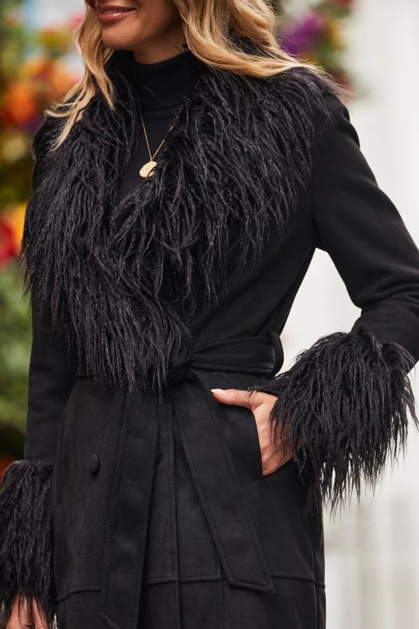Black Luxe Faux Suede & Fur Afghan Coat 6 Black Luxe Faux Suede & Fur Afghan Coat - Image 6