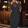 Black Sparkle Mesh High Neck Midi Dress