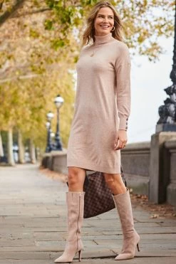 Francesca Taupe Suede Stiletto Heel Knee High Boots -Trendora Shop web 2310 11 s22dk700nl0001 11 034 1
