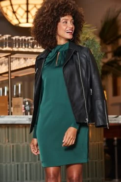 Black Leather Longline Biker Jacket -Trendora Shop web 2310 18 a23dw090gn0032 a23ol008bk0001 18 141 1