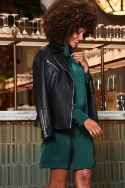 Black Leather Longline Biker Jacket -Trendora Shop web 2310 18 a23dw090gn0032 a23ol008bk0001 18 201 1