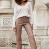 Taupe Leather Straight Leg Trousers