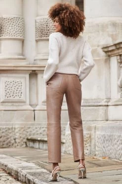 Taupe Leather Straight Leg Trousers 12 Taupe Leather Straight Leg Trousers -Trendora Shop web 2310 20 a22bl020bn0003 20 109 rc