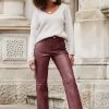 Wine Leather Straight Leg Trousers