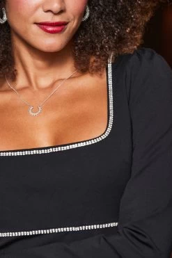 Black Diamante Trim Square Neck Top -Trendora Shop web 2310 34 a23tj001bk0001 s23bj001bk0001 34 119