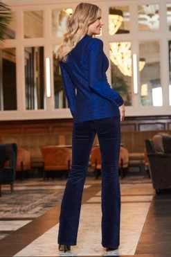 Midnight Blue Metallic Jersey Ruched Detail Shirt -Trendora Shop web 2310 43 a23tj059be0027 a22bd009be0028 43 084 rt