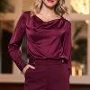 Burgundy Satin Cowl Neck Top