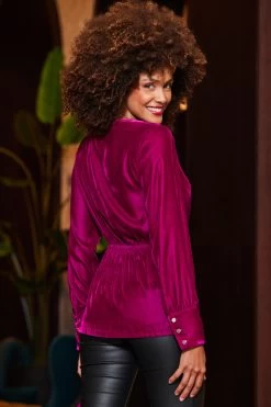 Raspberry Pink Velvet Wrap Top 8 Raspberry Pink Velvet Wrap Top -Trendora Shop web 2310 46 a23tw090pk0026 a23bd015bk0001 46 062