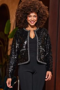 Black Premium Sequin Contrast Trim Jacket -Trendora Shop web 2310 49 s23ow073bk0001 23bj001bk0001 a23bj002bk0001 49 058
