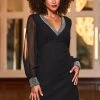 Black Embellished Trim Sheer Sleeve Shift Dress