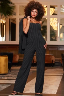 Black & White Pinstripe Wide Leg Bandeau Jumpsuit 12 Black & White Pinstripe Wide Leg Bandeau Jumpsuit -Trendora Shop web 2310 54 a23jw005bk0001 54 034