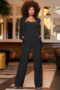 Black & White Pinstripe Wide Leg Bandeau Jumpsuit 11 Black & White Pinstripe Wide Leg Bandeau Jumpsuit -Trendora Shop web 2310 54 a23jw005bk0001 54 053