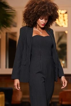 Black & White Pinstripe Blazer -Trendora Shop web 2310 54 a23jw005bk0001 54 086 1