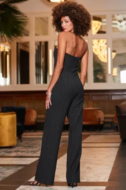 Black & White Pinstripe Wide Leg Bandeau Jumpsuit 10 Black & White Pinstripe Wide Leg Bandeau Jumpsuit -Trendora Shop web 2310 54 a23jw005bk0001 54 145