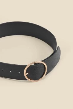 Black Croc Leather Belt With Round Buckle 5 Black Croc Leather Belt With Round Buckle -Trendora Shop web 2310 box a23ac041bk0001 b