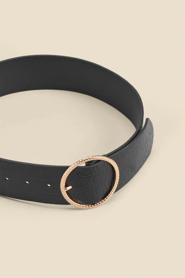 Black Croc Leather Belt With Round Buckle 3 Black Croc Leather Belt With Round Buckle - Image 3