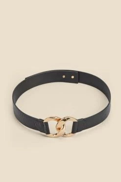 Black Croc Leather Waist Belt With Gold Clasp -Trendora Shop web 2310 box a23ac042bk0001 a