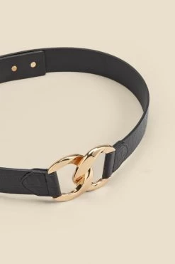 Black Croc Leather Waist Belt With Gold Clasp -Trendora Shop web 2310 box a23ac042bk0001 b