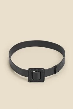 Black Croc Leather Belt With Buckle -Trendora Shop web 2310 box a23ac044bk0001 a