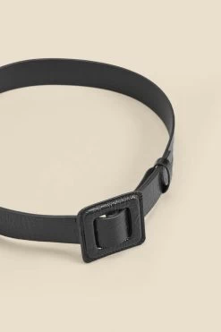 Black Croc Leather Belt With Buckle -Trendora Shop web 2310 box a23ac044bk0001 b