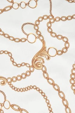 White Chain Print Satin Scarf With Border -Trendora Shop web 2310 box a23ac074we0001 b