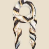 White Chain Print Satin Scarf With Border