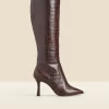 Chocolate Brown Croc Leather Knee High Boot