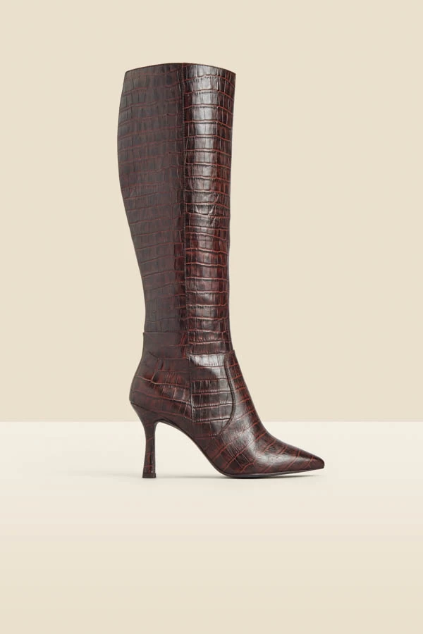 Chocolate Brown Croc Leather Knee High Boot 1 Chocolate Brown Croc Leather Knee High Boot