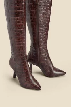 Chocolate Brown Croc Leather Knee High Boot 9 Chocolate Brown Croc Leather Knee High Boot -Trendora Shop web 2310 box a23fw019pt0004 d