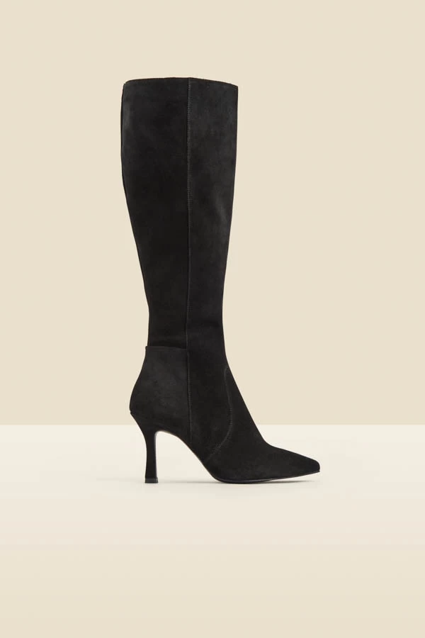 Black Suede Flared Heel Knee High Boots 2 Black Suede Flared Heel Knee High Boots - Image 2