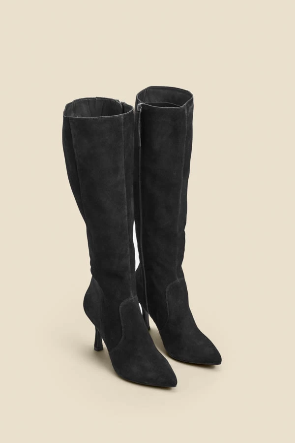Black Suede Flared Heel Knee High Boots 3 Black Suede Flared Heel Knee High Boots - Image 3