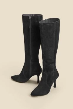 Black Suede Flared Heel Knee High Boots 9 Black Suede Flared Heel Knee High Boots -Trendora Shop web 2310 box a23fw020bk0001 c